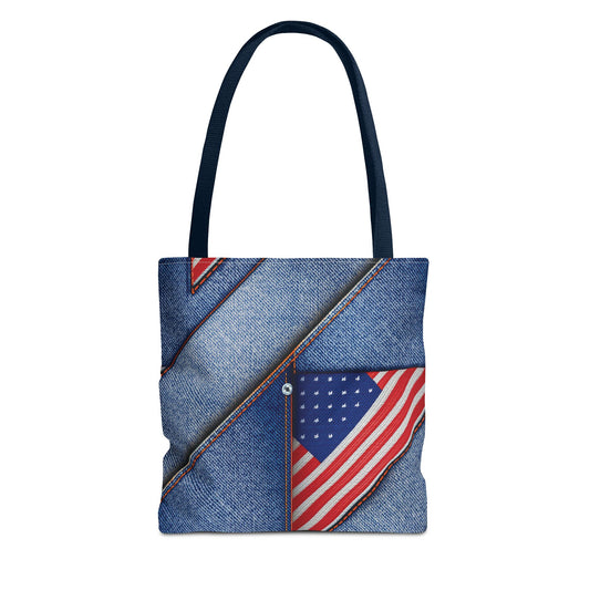 4th of July Graphic Denim Fabric Imitation Print Unisex Canvas Bag Poly Spun 3 Sizes Tote Bag 200-22