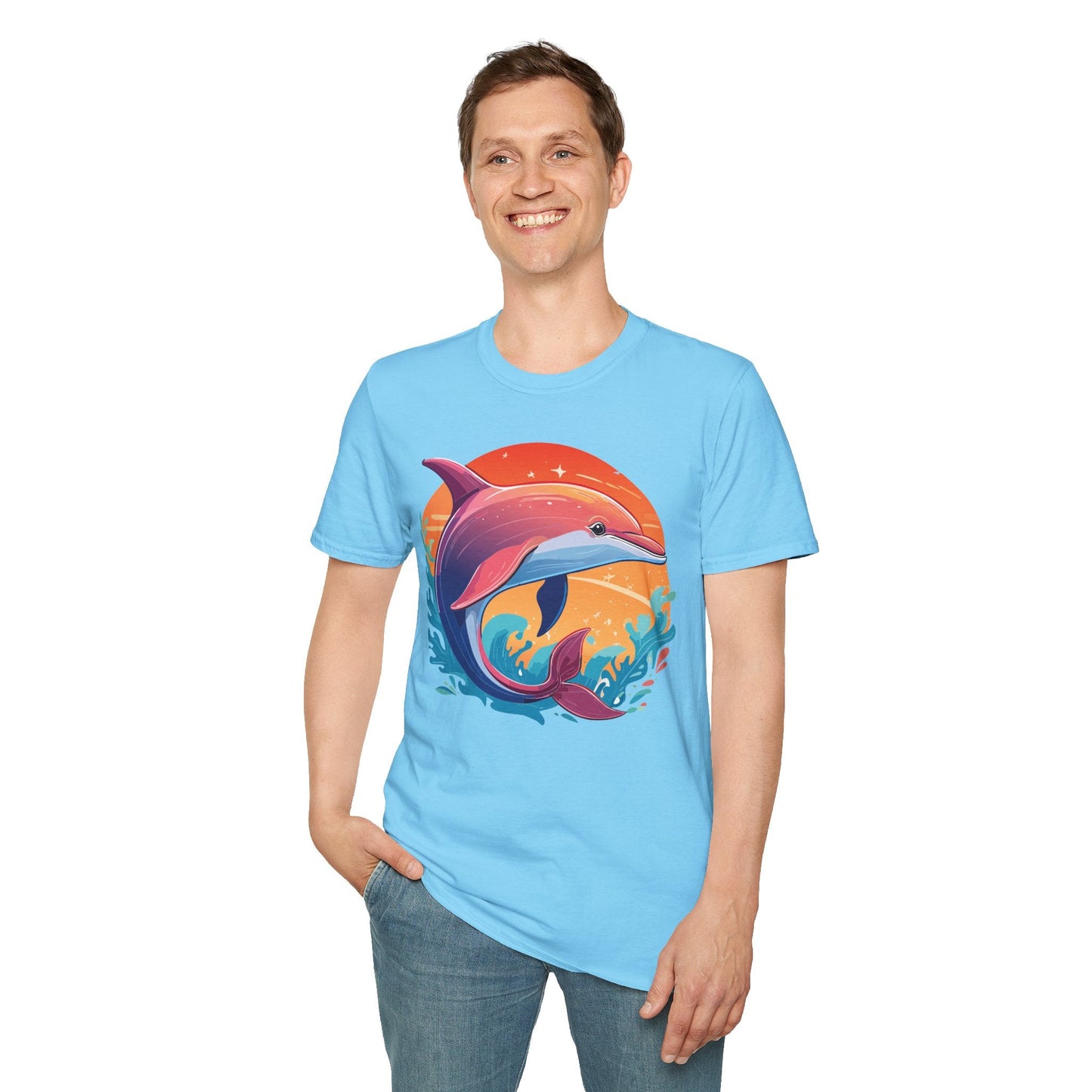 Dolphin Shirt Unisex Tee 100 Percent Ring Spun Cotton Softstyle Gildan 64000 Comfort Fit