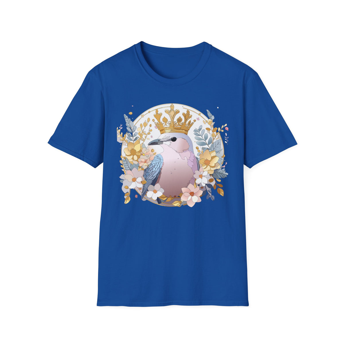 Crowned Pink Kookaburra T-Shirt | Floral Bird Illustration