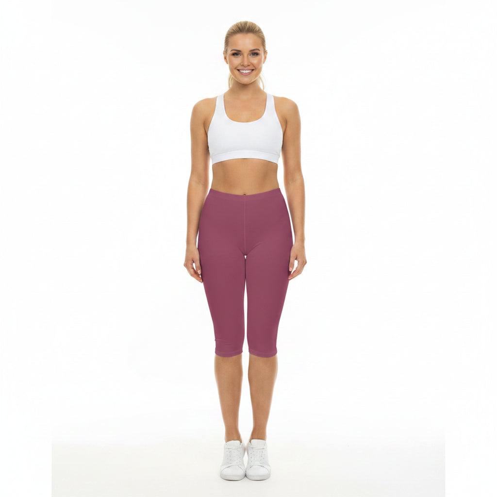 Rosewood Color Women's Brushed Suede Poly Span Casual Capri Leggings XS-2XL