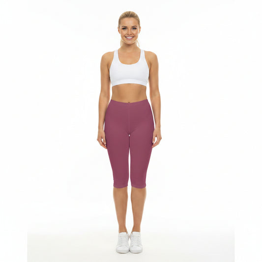 Rosewood Color Women's Brushed Suede Poly Span Casual Capri Leggings XS-2XL