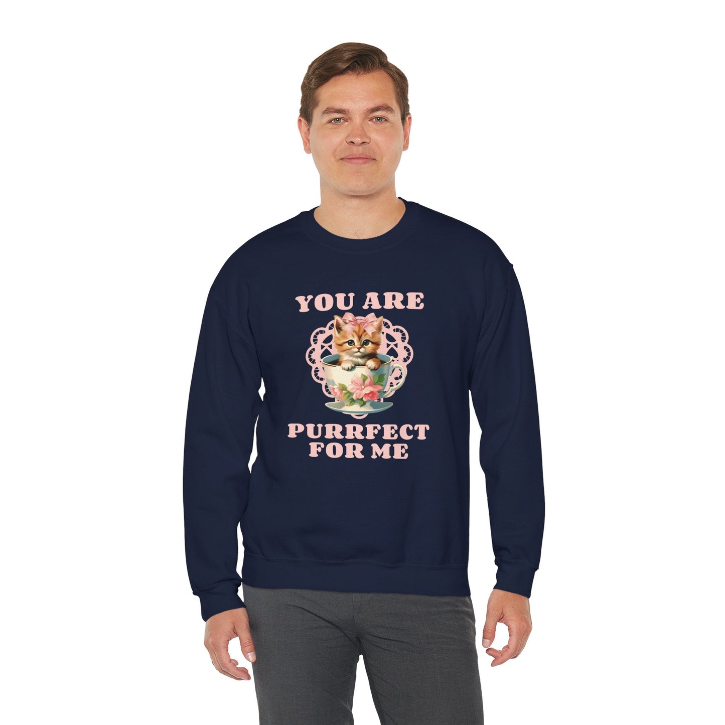 Cat Sweatshirt With Heart Print Valentines Day Unisex 50 50 Cotton Poly Crewneck