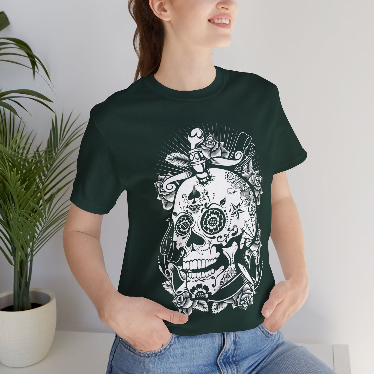 Unisex Cotton Tee Shirt with Skull