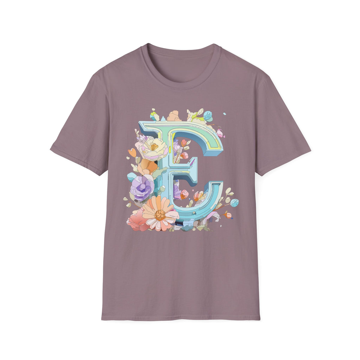 Floral Letter E T-Shirt | Botanical Monogram Tee