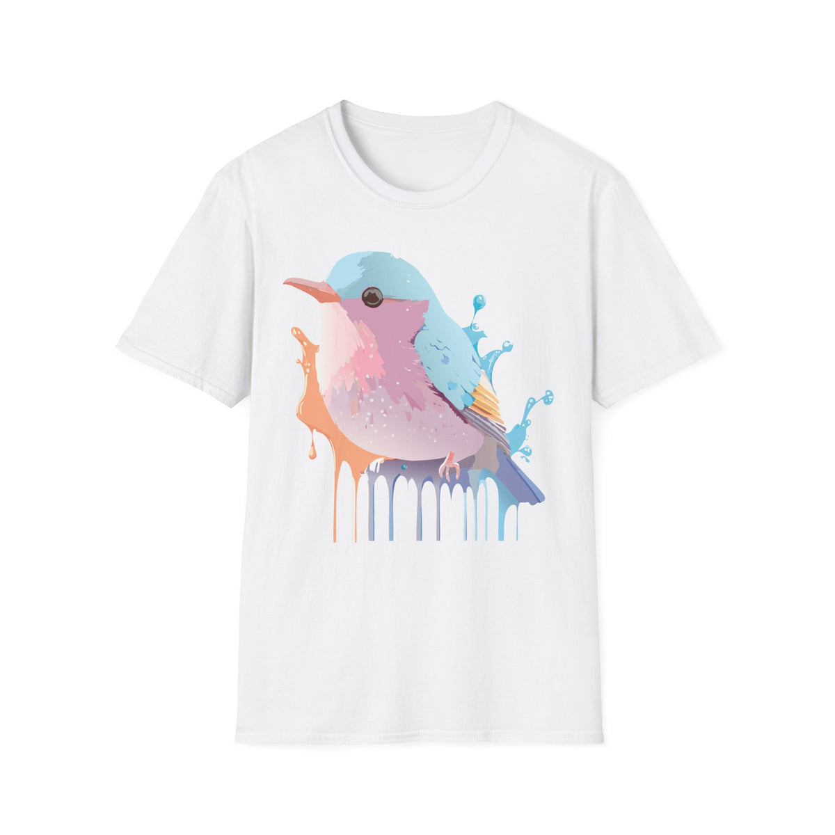 Watercolor Pastel Bird T-Shirt | Colorful Drip Illustration