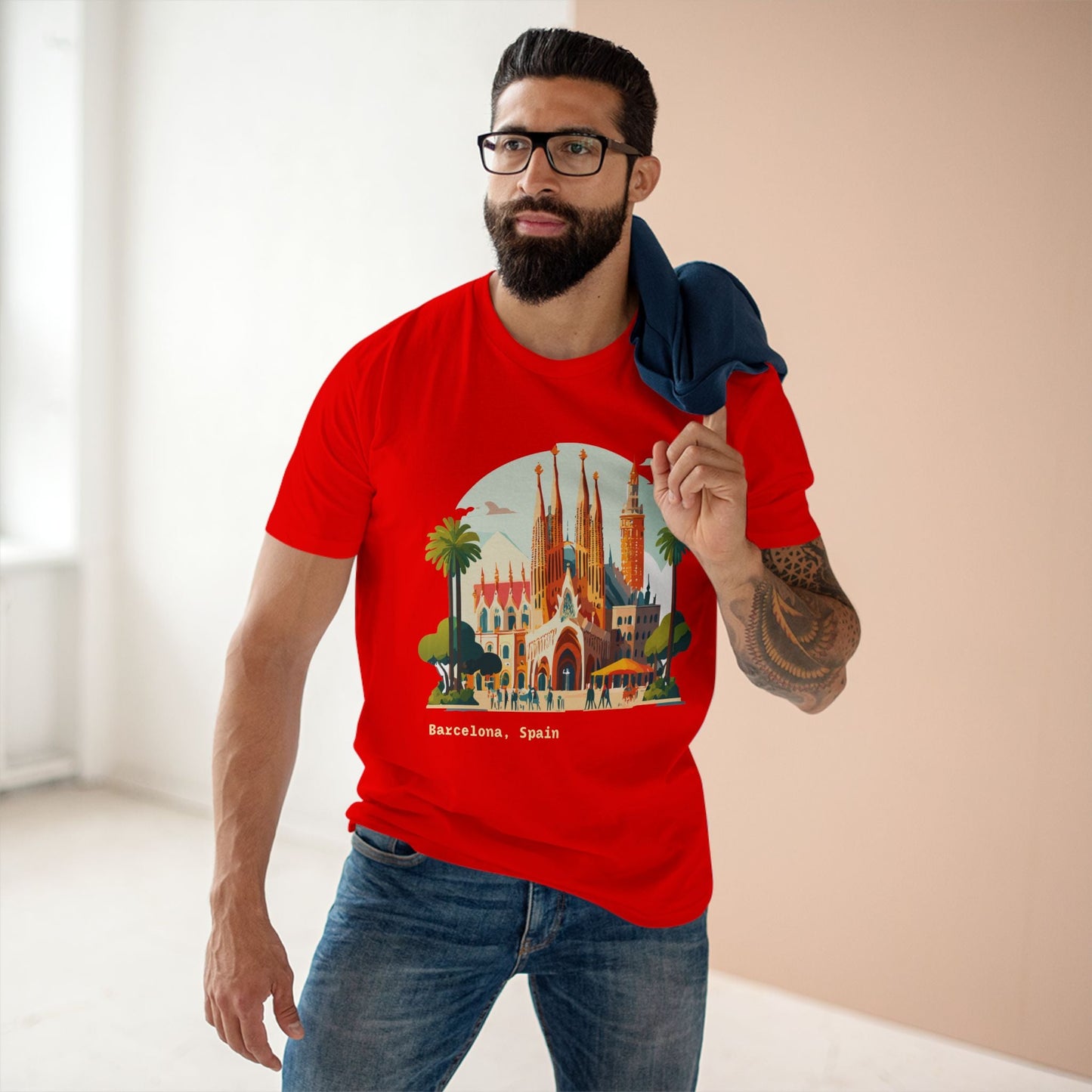 Barcelona Travel Tourist Shirt Unisex Premium Cotton Tee With Original Art Design By Retro2Nova