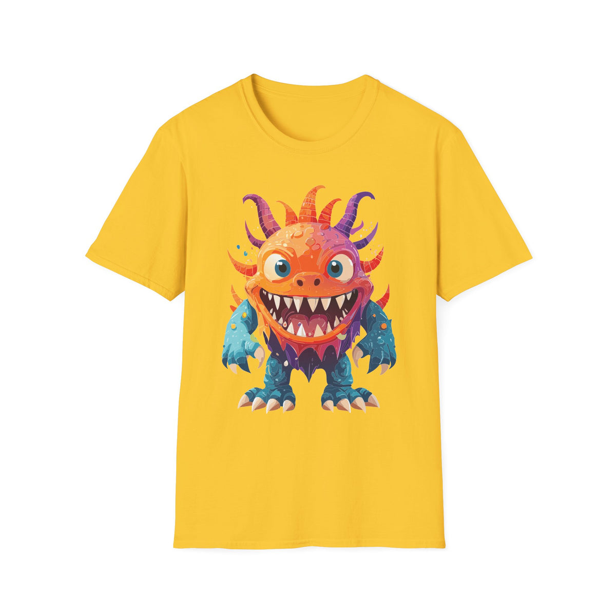Colorful Cartoon Monster T-Shirt | Cute Spiky Halloween Creature Graphic Design Unisex 100 Cotton Gildan T-Shirt