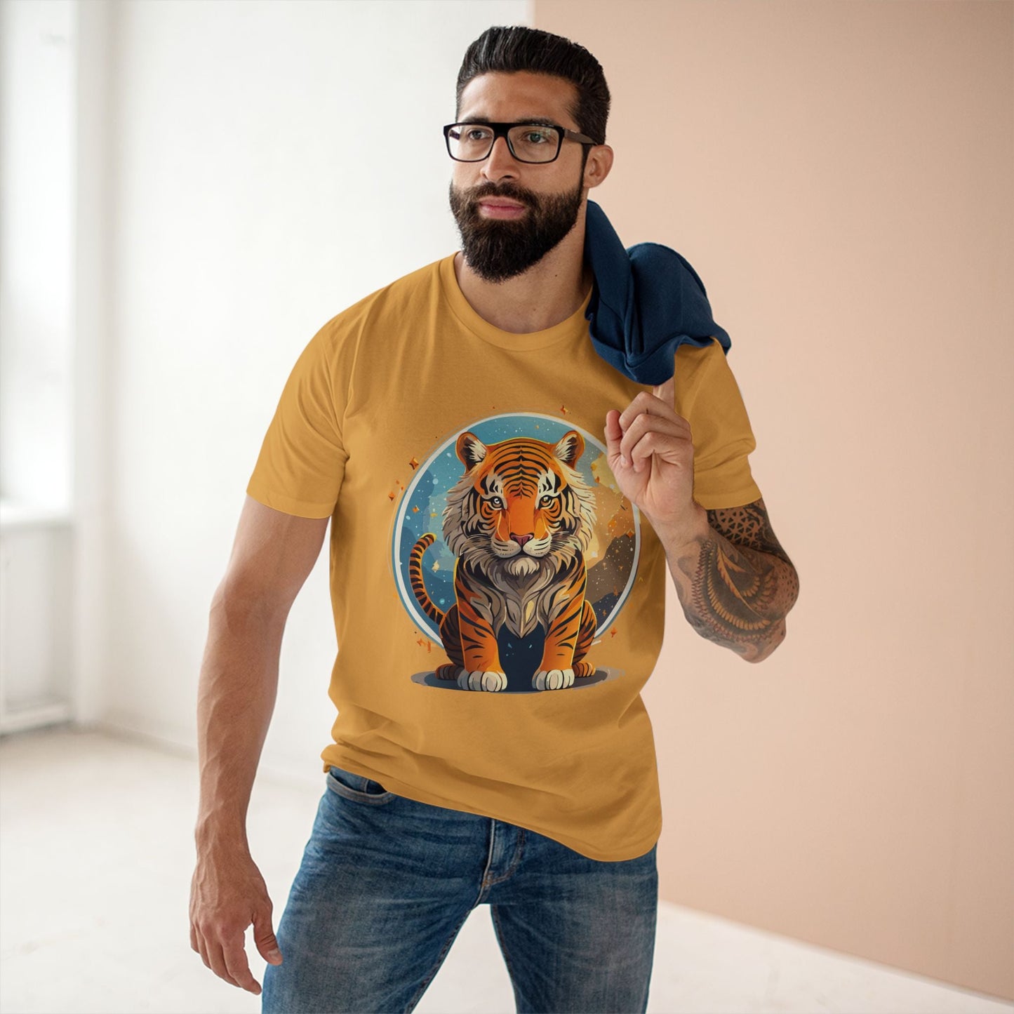 Unisex Premium Cotton Staple Tee With Original Tiger Art Design From Retro2Nova Art Collection For Everyday Comfort