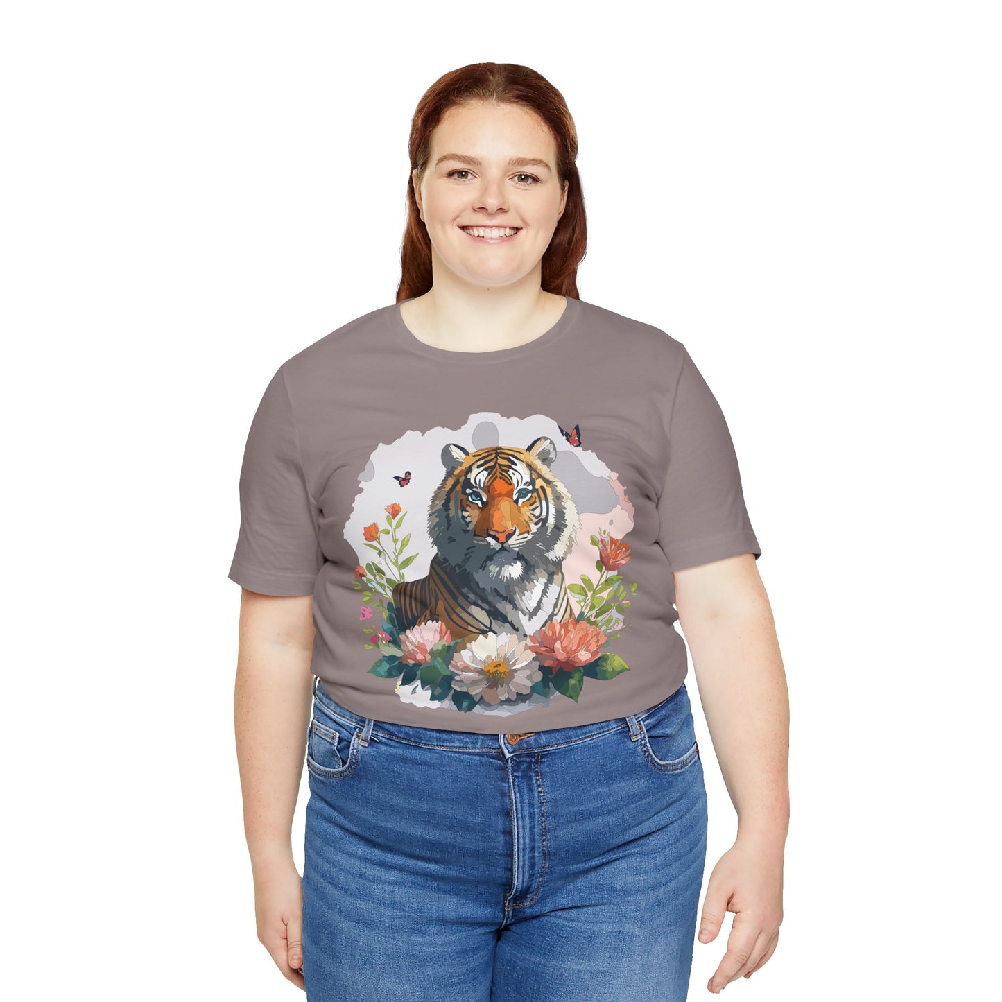 Floral Tiger Graphic Tee, Animal Shirt, Tiger Shirt, Flower Top, T-Shirt with Animal, Art Design