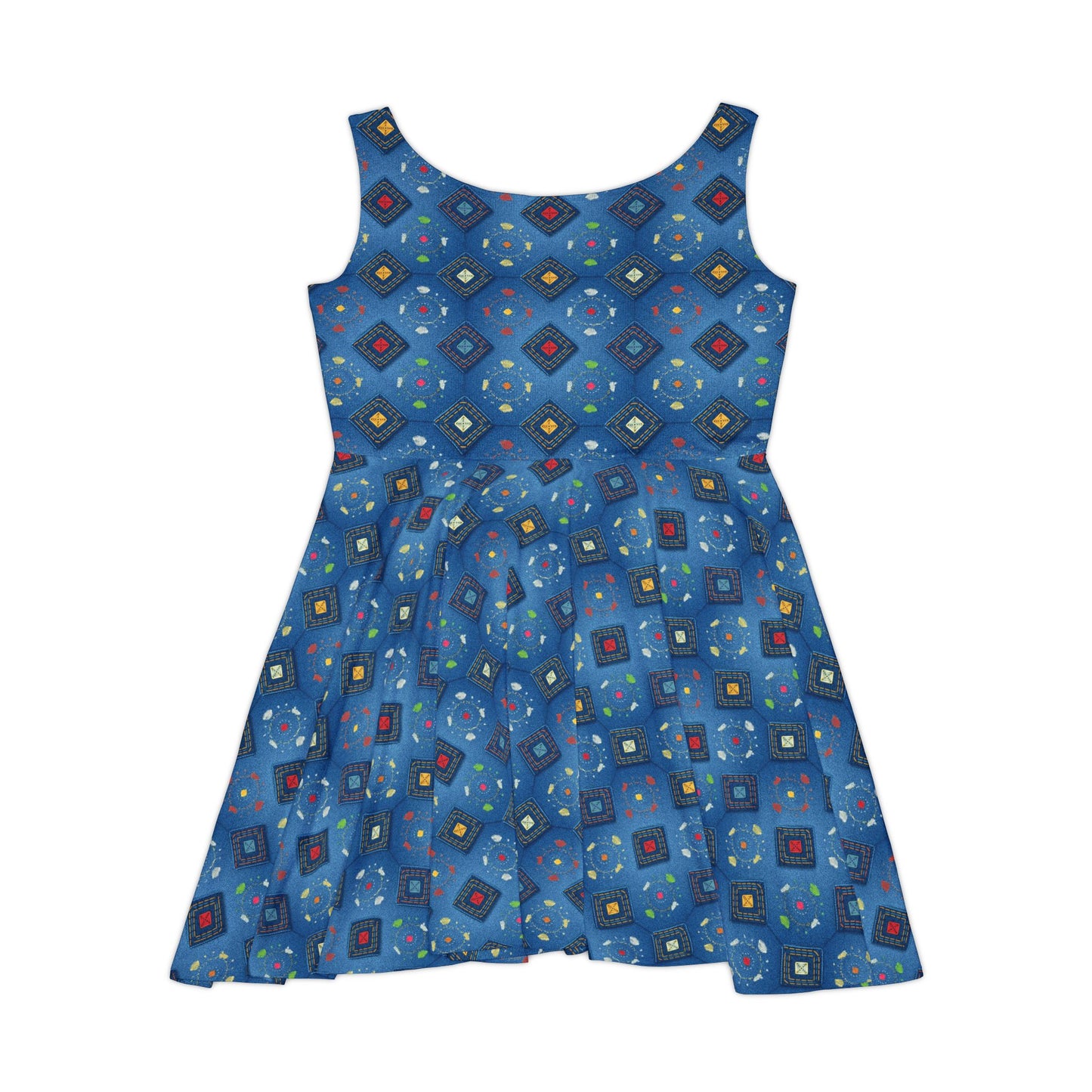 Women Diwali Denim Print Skater Dress, Denim Print Poly-Span Dress - 49