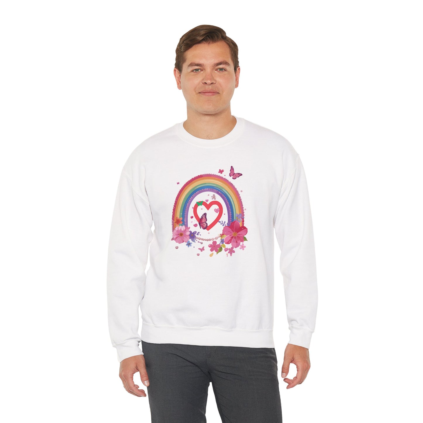 Rainbow Heart Sweatshirt, Floral Heart Sweatshirt, Floral Love Sweatshirt, Valentine's Day Sweatshirt, Rainbow Heart Floral Sweatshirt 112