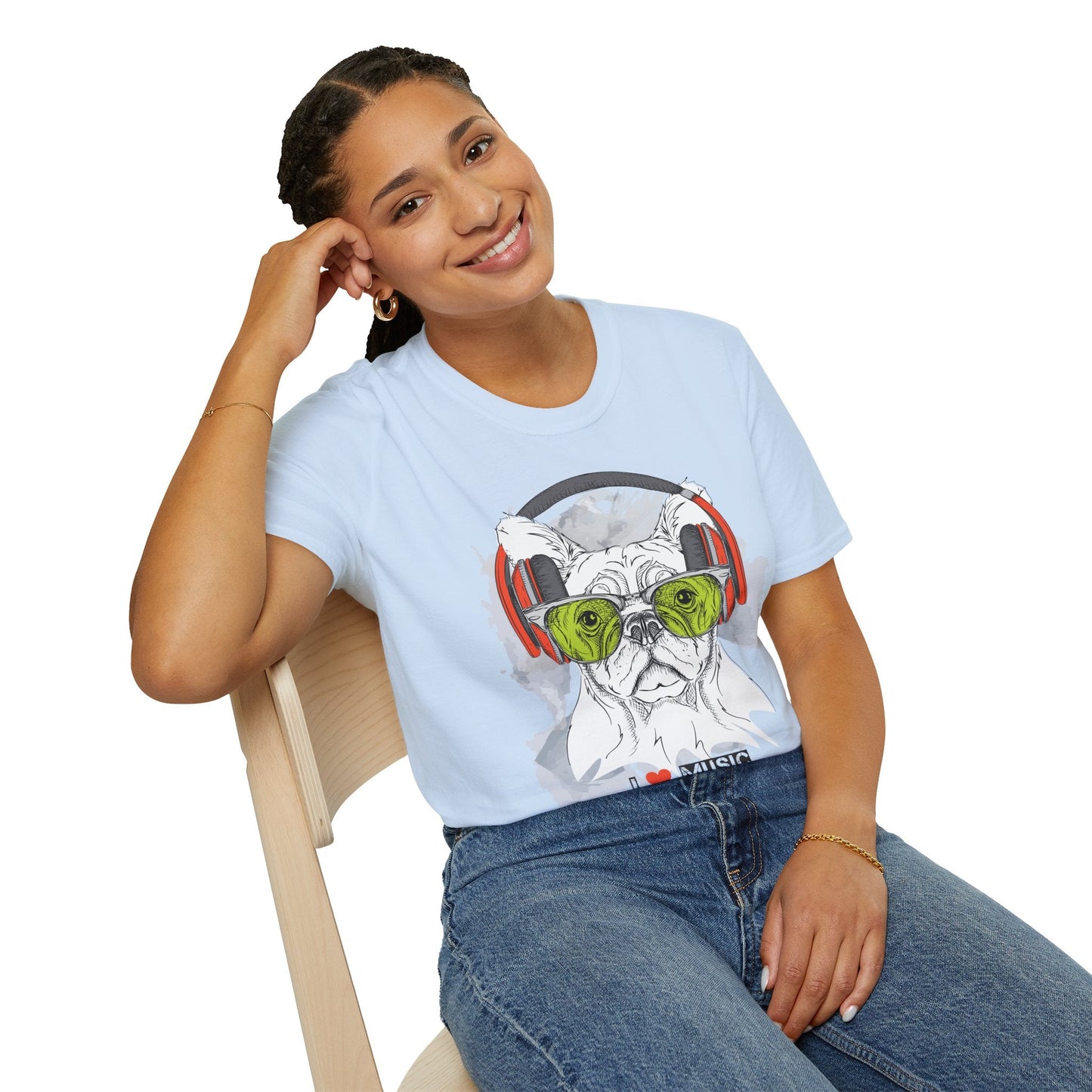 I Love Music Animals Shirt With Headphones Unisex Softstyle Tee 100 Percent Ring Spun Cotton