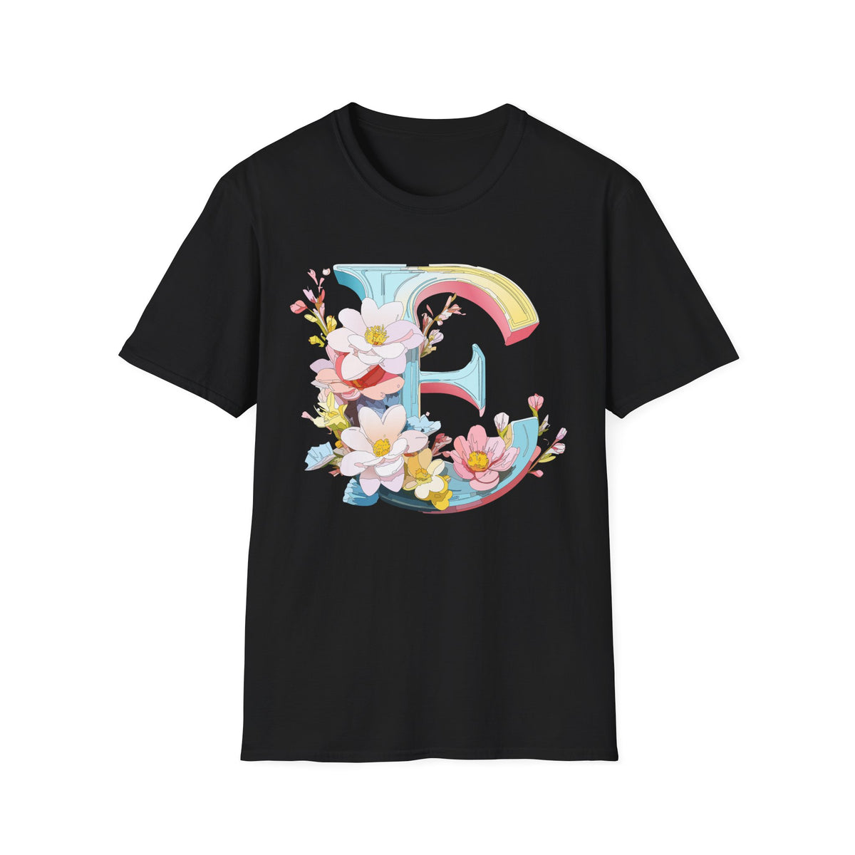 Floral Letter E T-Shirt | Monogram Initial Tee