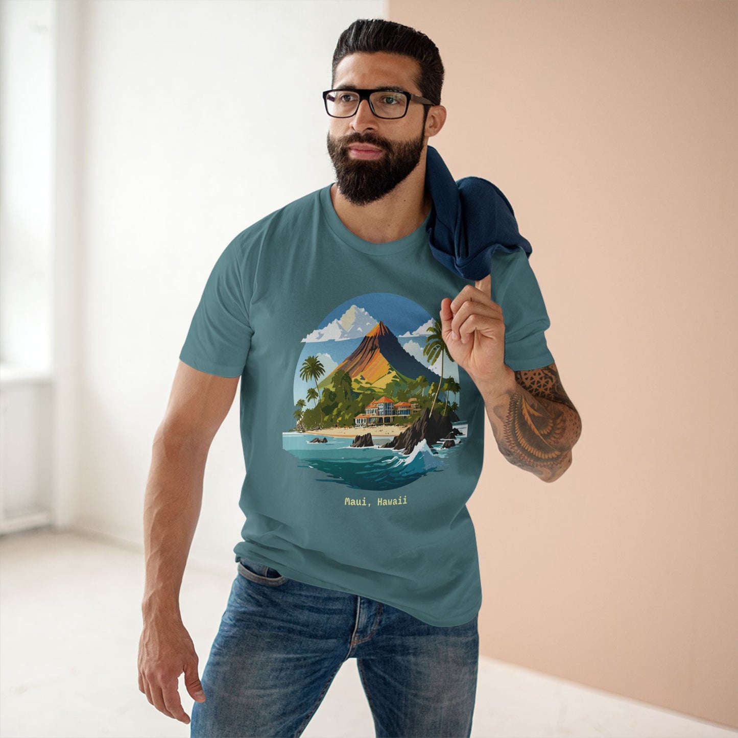 Retro2Nova Unisex Premium Cotton Art Tee Travel Shirt Hawaii Design Comfortable Everyday Tee