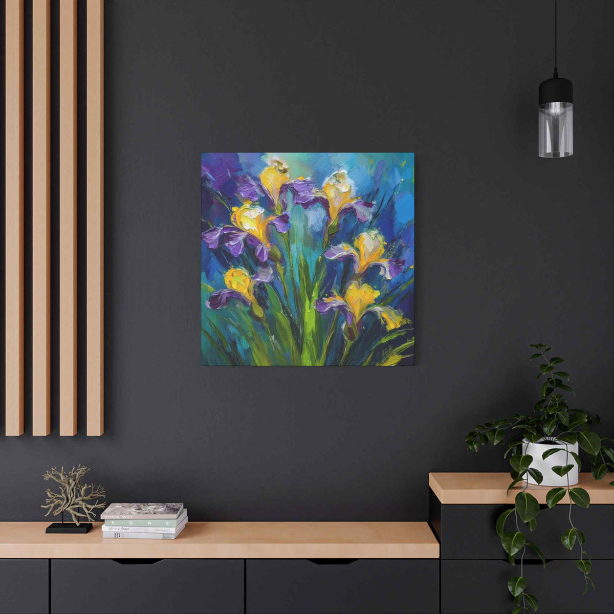 Irises Floral Print Canvas, Floral Oil Paint Print 20x20, 24x24, 30x30, 32x32, 36x36 Art Design Pine-Wood Inner Frame MC-184