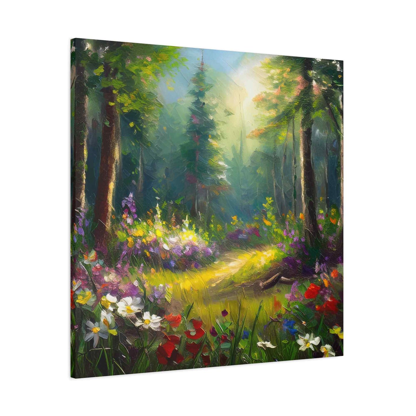 Summer Forest Print Canvas, Oil Paint Print 20x20, 24x24, 30x30, 32x32, 36x36 Art Design Print Pine-Wood Inner Frame MC-92