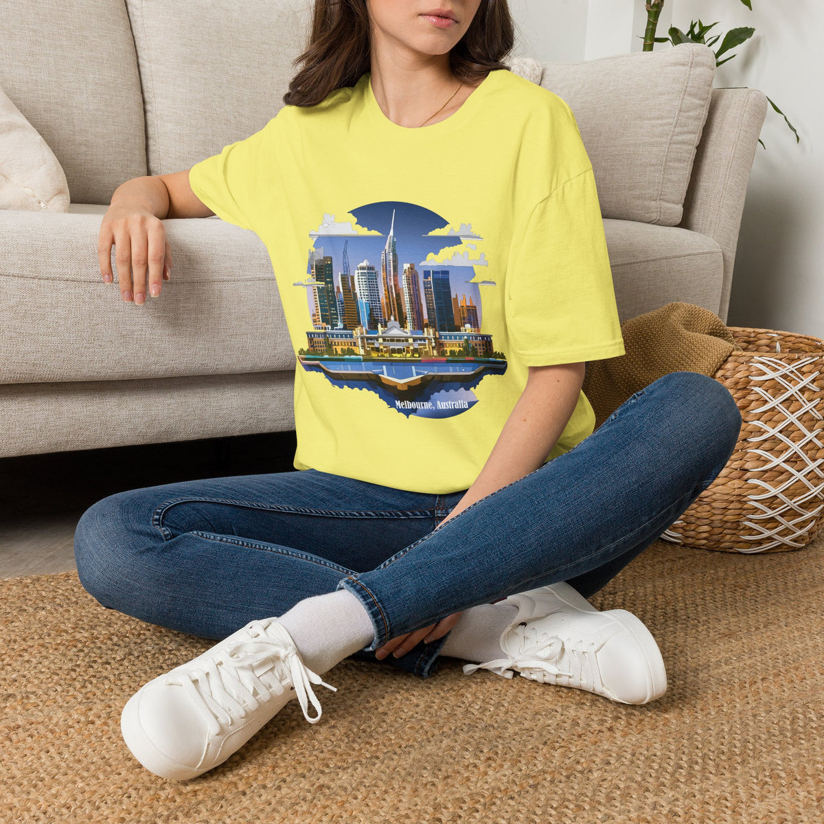 Melbourne Australia Cityscape Skyline T-Shirt — Modern Urban Skyline Graphic Design Unisex 100 Cotton Gildan T-Shirt