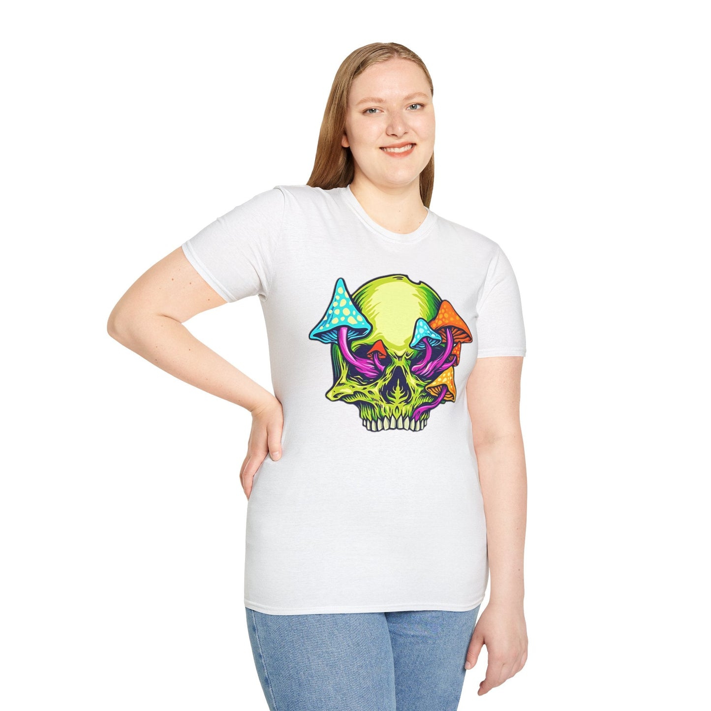 Unisex Skull Tee Shirt With Skeleton Art Design Gildan Softstyle 64000 100 Percent Ring Spun Cotton