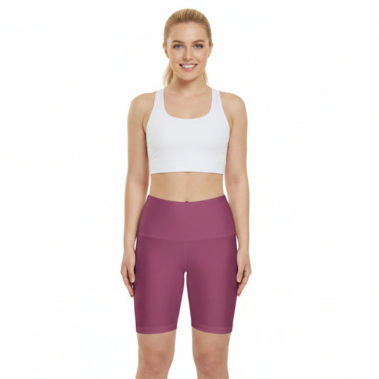 Rosewood Rose Women's Workout Shorts — Solid High-Waist Biker Shorts for Exercise & Everyday Wear