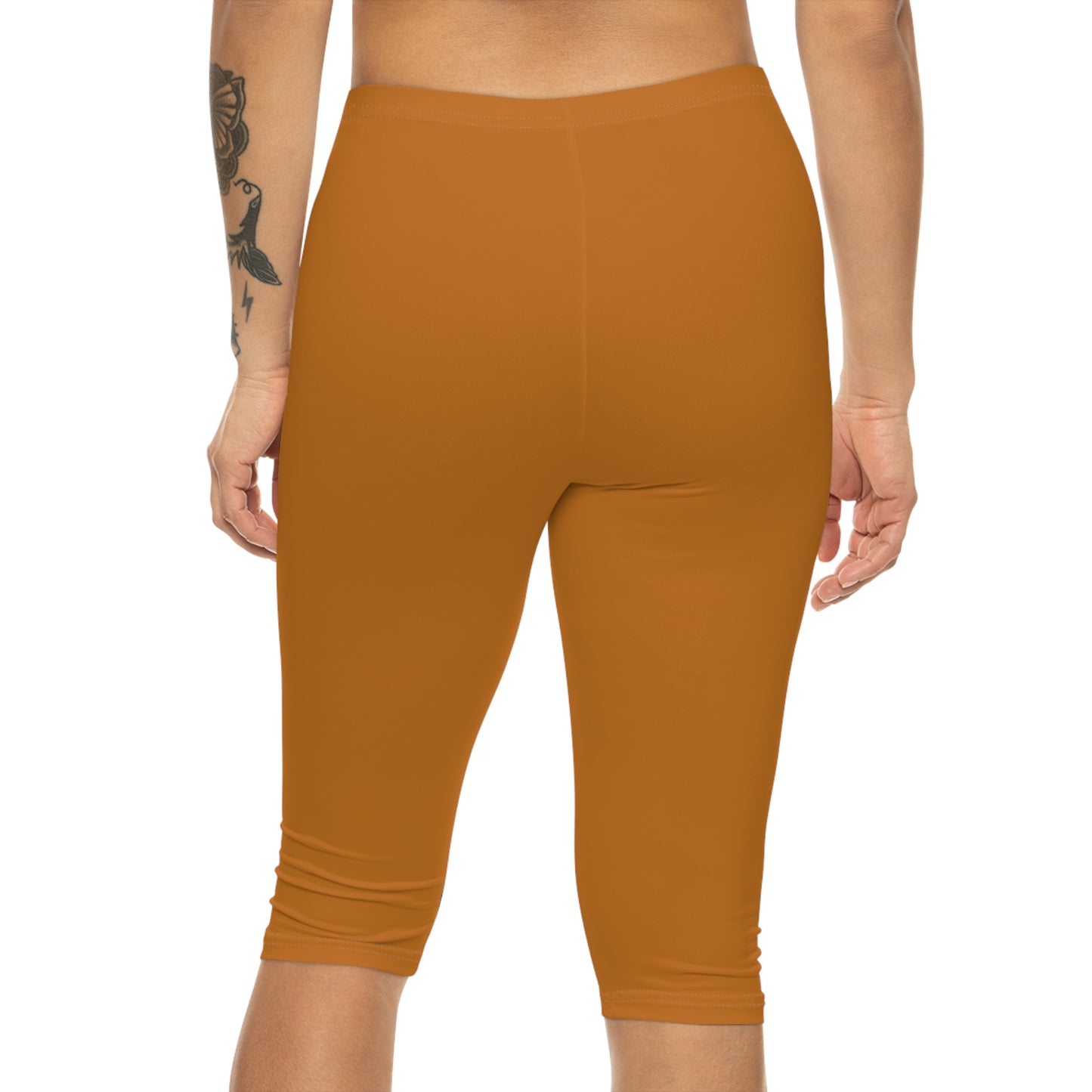 Ochre Orange Color Women's Brushed Suede Poly Span Casual Capri Leggings XS-2XL