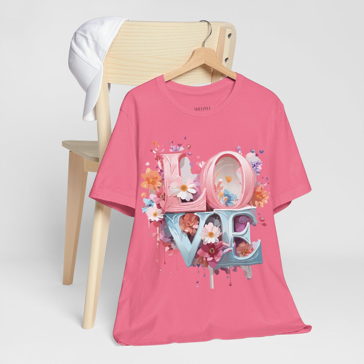 Valentine Day Graphic Unisex 100 Cotton Vintage Artwork with Love and Flower Design Tee 45