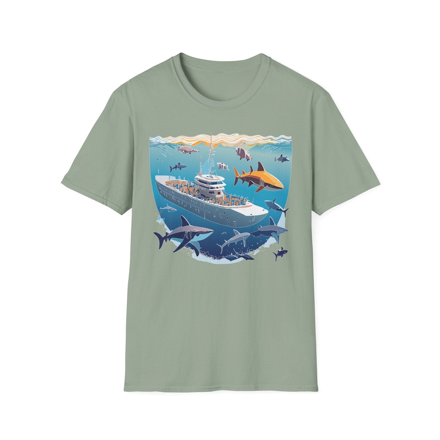 Ocean Tee Shirt Unisex Softstyle Short Sleeve With Ocean Art Design 100 Percent Ring Spun Cotton