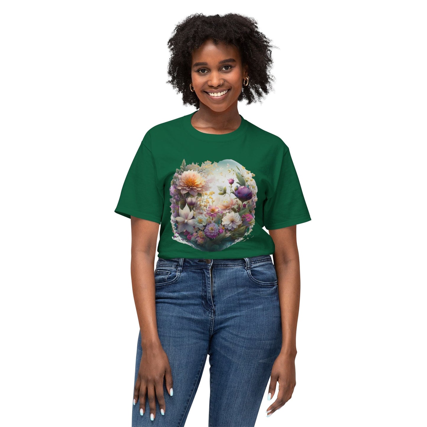 Unisex Floral Art T Shirt With Vintage Flower Print On 100 Percent HD Cotton Tee Made In USA