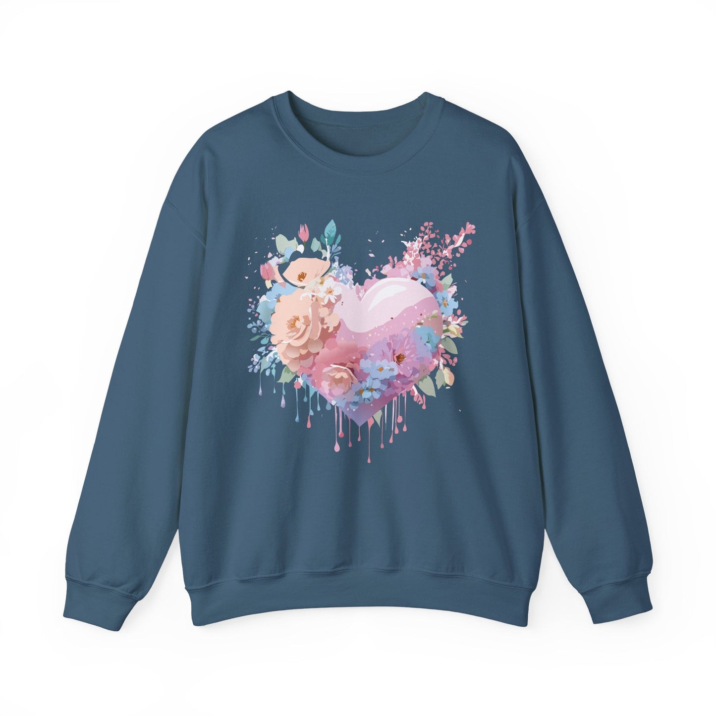 Floral Heart Sweatshirt Unisex Crewneck Valentines Day Floral Love Gildan 18000 Premium