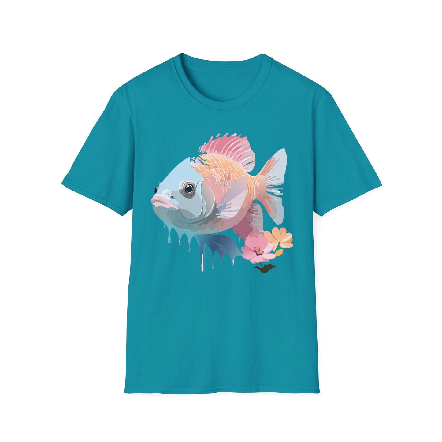 Fish Art Design Shirt Unisex Graphic Tee 100 Percent Ring Spun Cotton Softstyle Gildan 64000