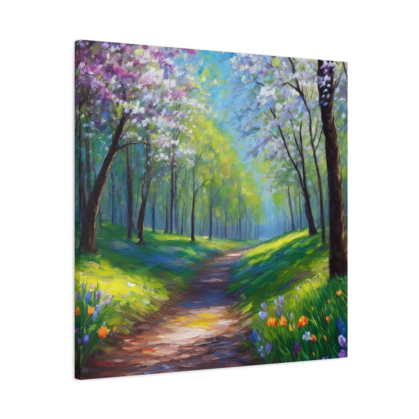Spring Forest Print Canvas, Oil Paint Print 20x20, 24x24, 30x30, 32x32, 36x36 Art Design Print Pine-Wood Inner Frame MC-95