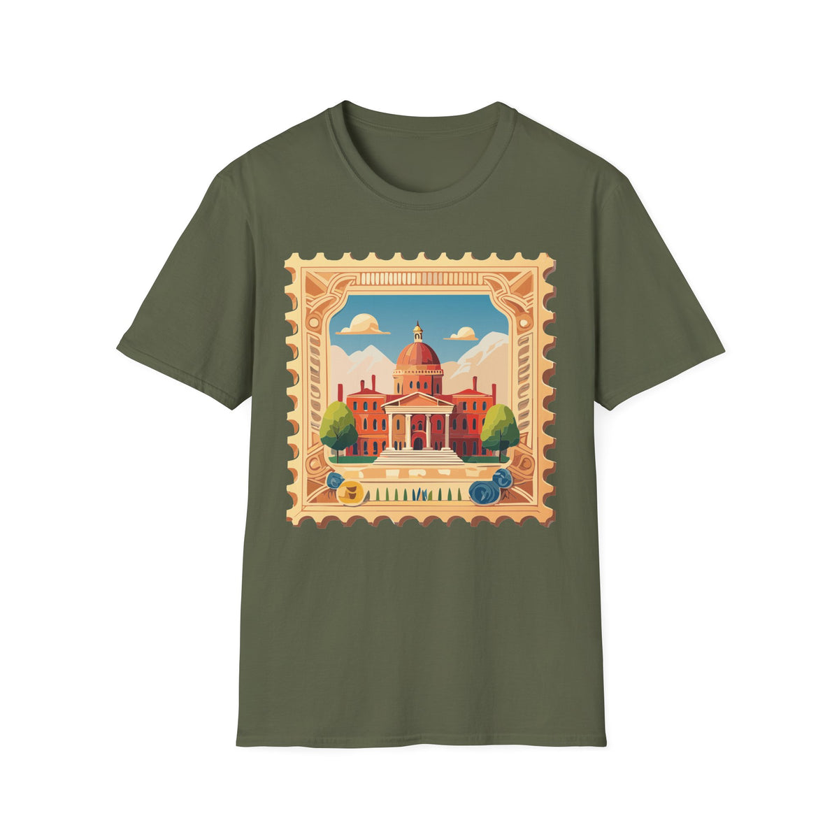 Vintage Postage Stamp Capitol Illustration T-Shirt | Architectural Travel Graphic Tee Unisex 100 Cotton Gildan T-Shirt