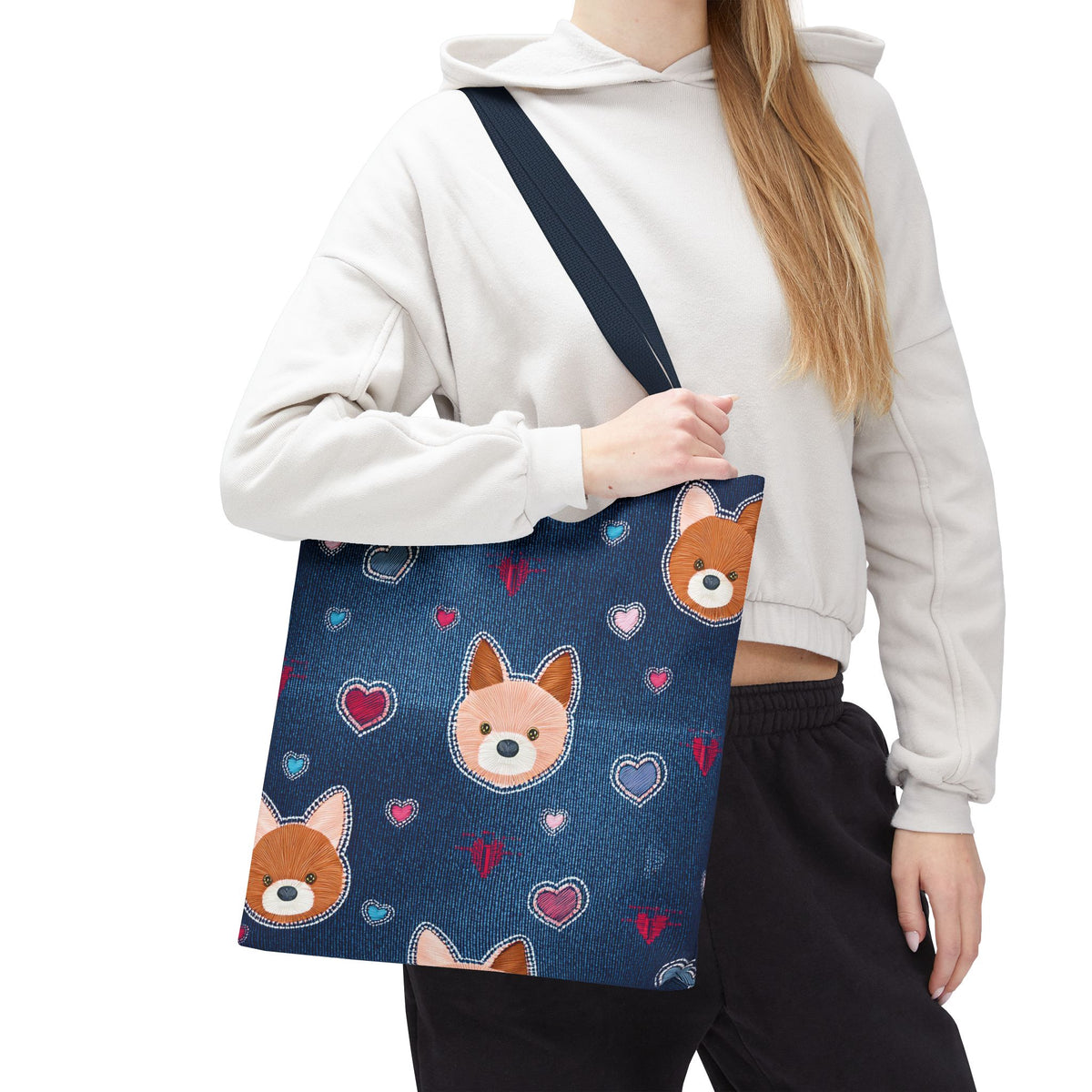 Love Day Graphic Design Denim Fabric Imitation Print Unisex Canvas Bag POLY 3 Sizes Tote Bag 201-5