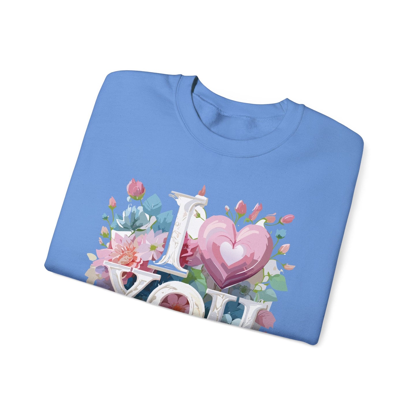 Floral Love Sweatshirt Unisex Valentine Day Flower Print Crewneck Gildan 18000 Cozy