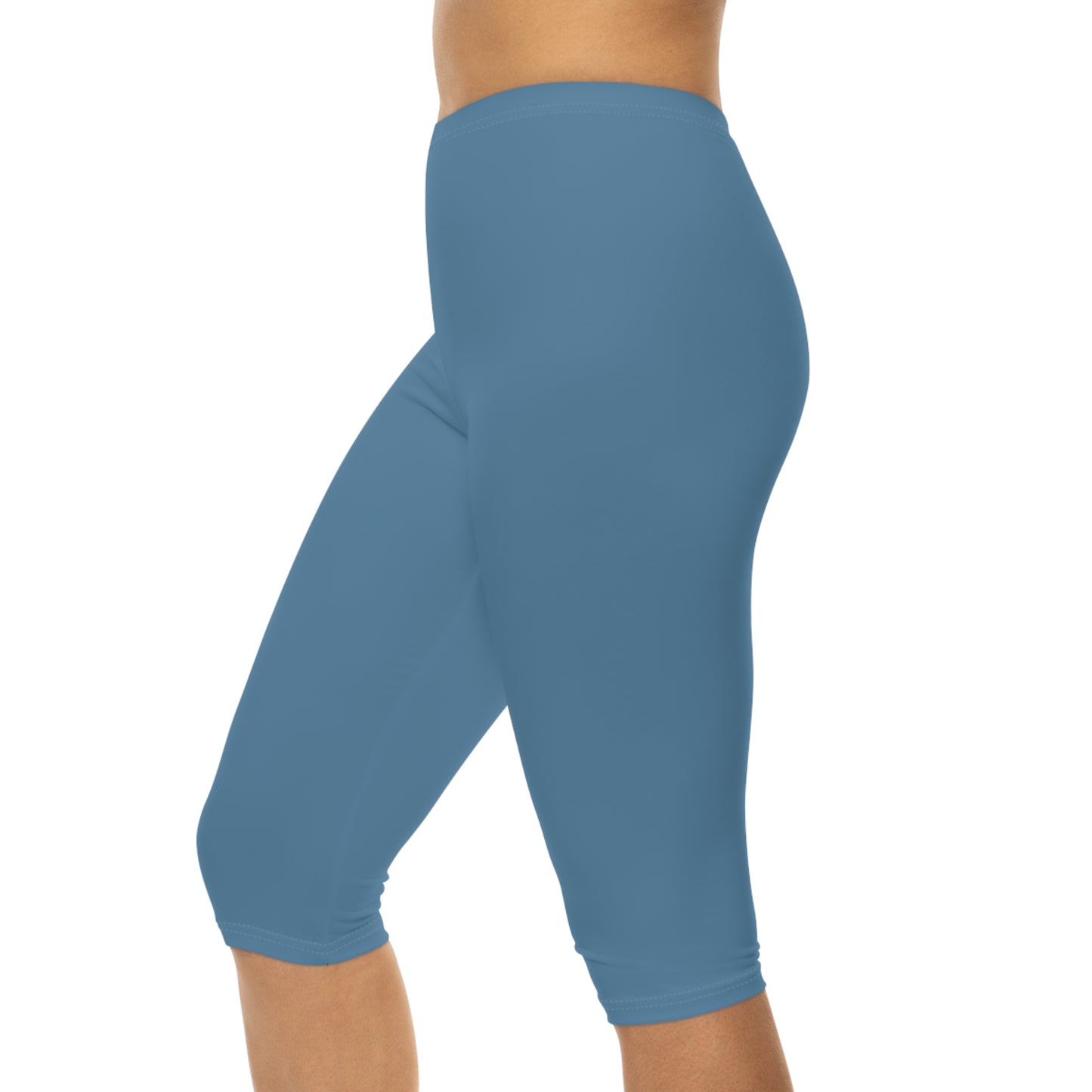 Air Force Blue Color Women's Brushed Suede Poly Span Casual Capri Leggings XS-2XL