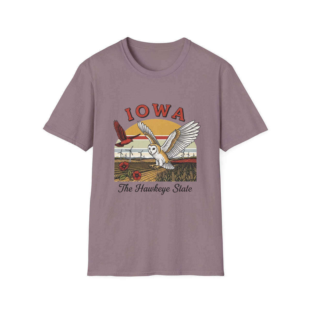 Iowa Barn Owl T-Shirt — The Hawkeye State Vintage State Pride Tee Travel Tourist Graphic Design Unisex 100 Cotton Gildan T-Shirt
