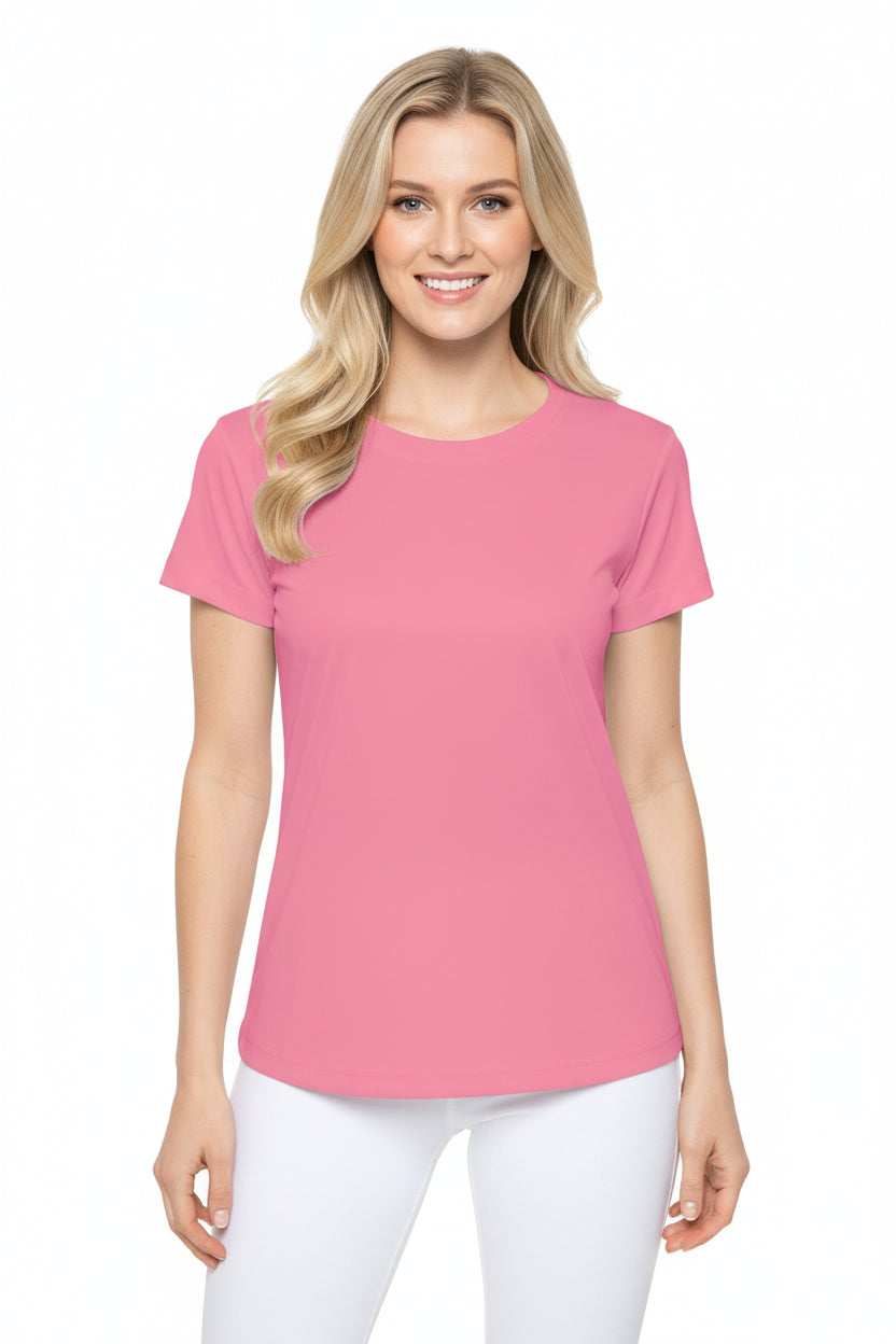 Cotton Candy Pink Women's Sports Jersey Short Sleeves 100% Poly Solid Pink Color Print Athletic Tee