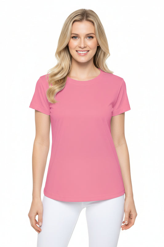 Cotton Candy Pink Women's Sports Jersey Short Sleeves 100% Poly Solid Pink Color Print Athletic Tee
