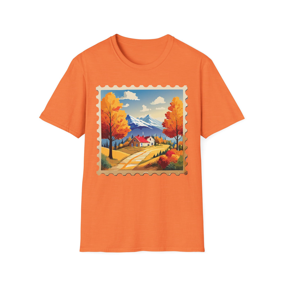 Autumn Mountain Landscape T-Shirt | Fall Trees Cabin Scenic Print