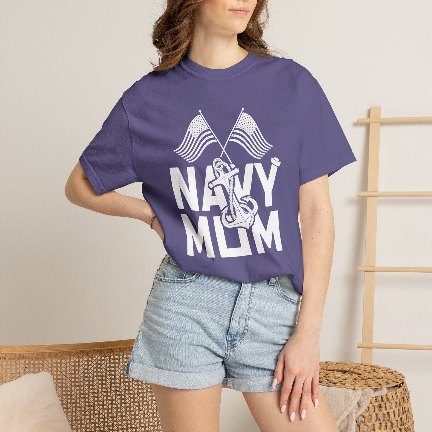 Navy Mom T-shirt Mother's Day Mama Tee Unisex Comfort Colors Garment-Dyed Cotton h20