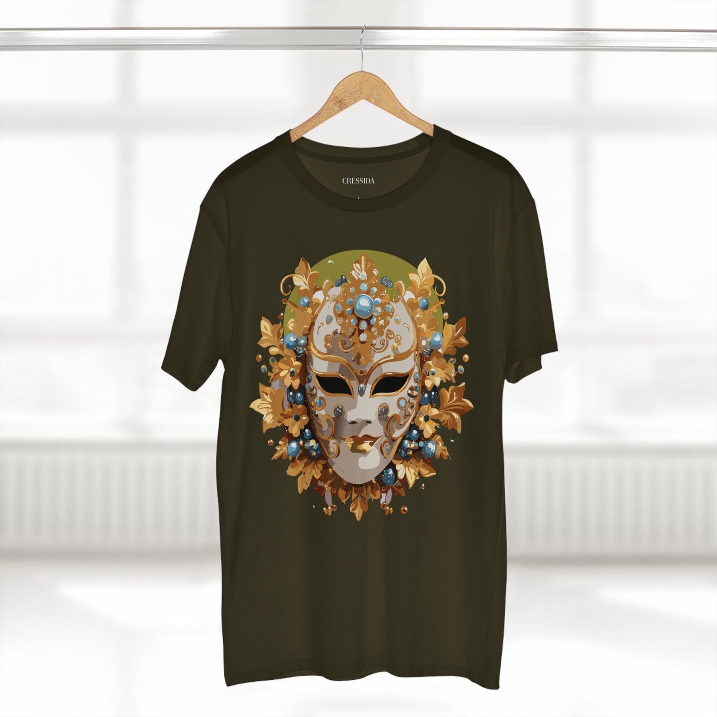 Carnival Mask Graphic T-Shirt Unisex 100 Cotton With Antique Gold Art Design Tee 8