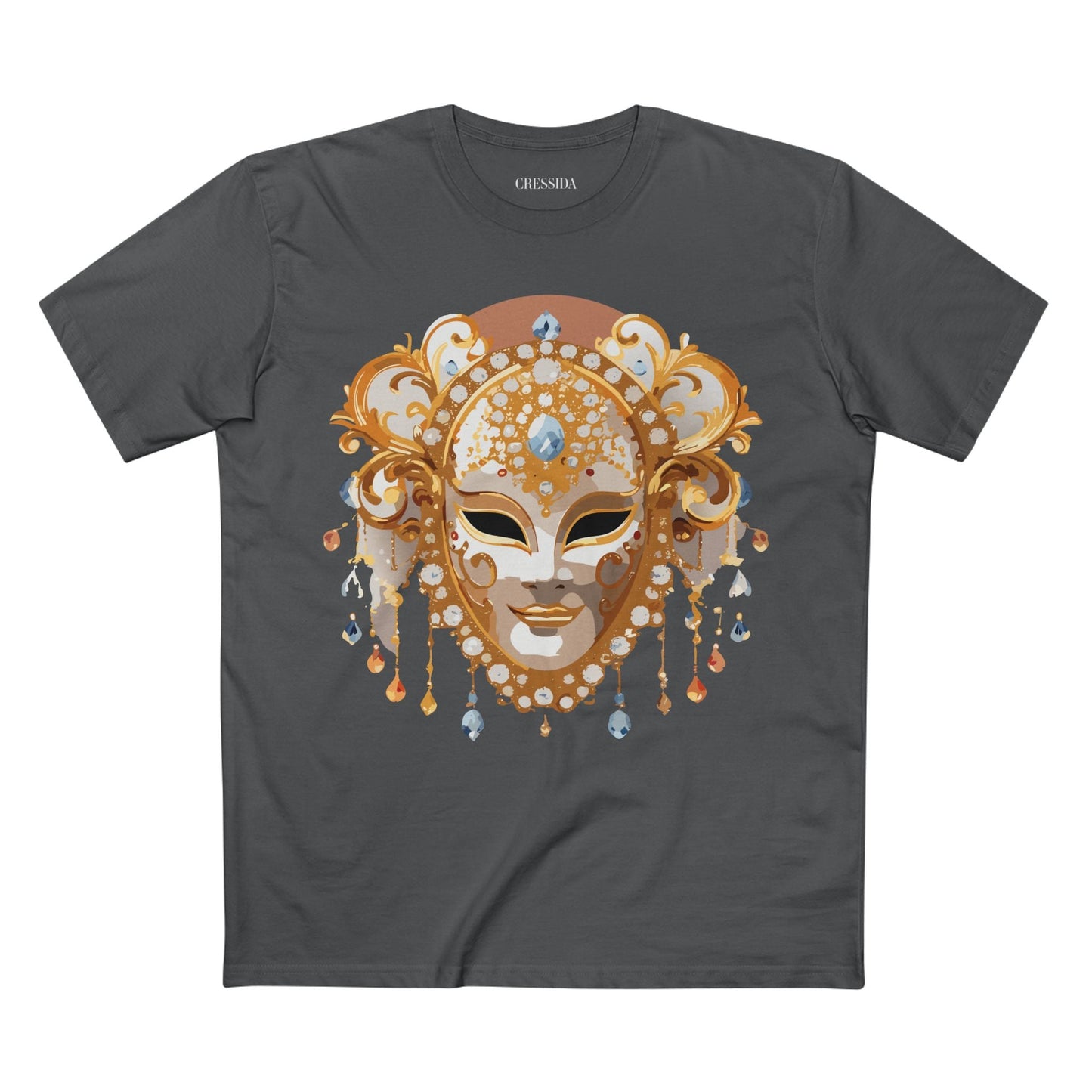 Carnival Mask Graphic T-Shirt Unisex 100 Cotton With Antique Gold Art Design Tee 15
