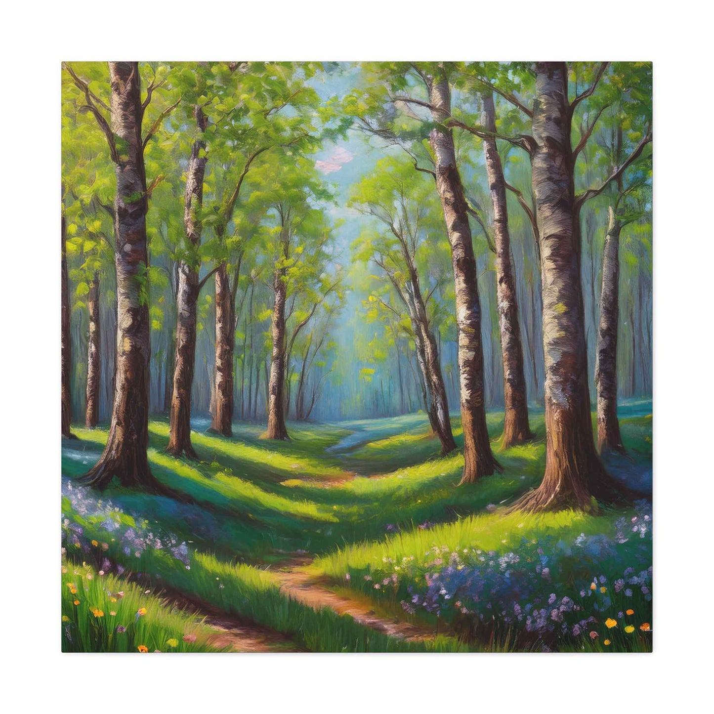 Spring Forest Print Canvas, Oil Paint Print 20x20, 24x24, 30x30, 32x32, 36x36 Art Design Print Pine-Wood Inner Frame MC-94