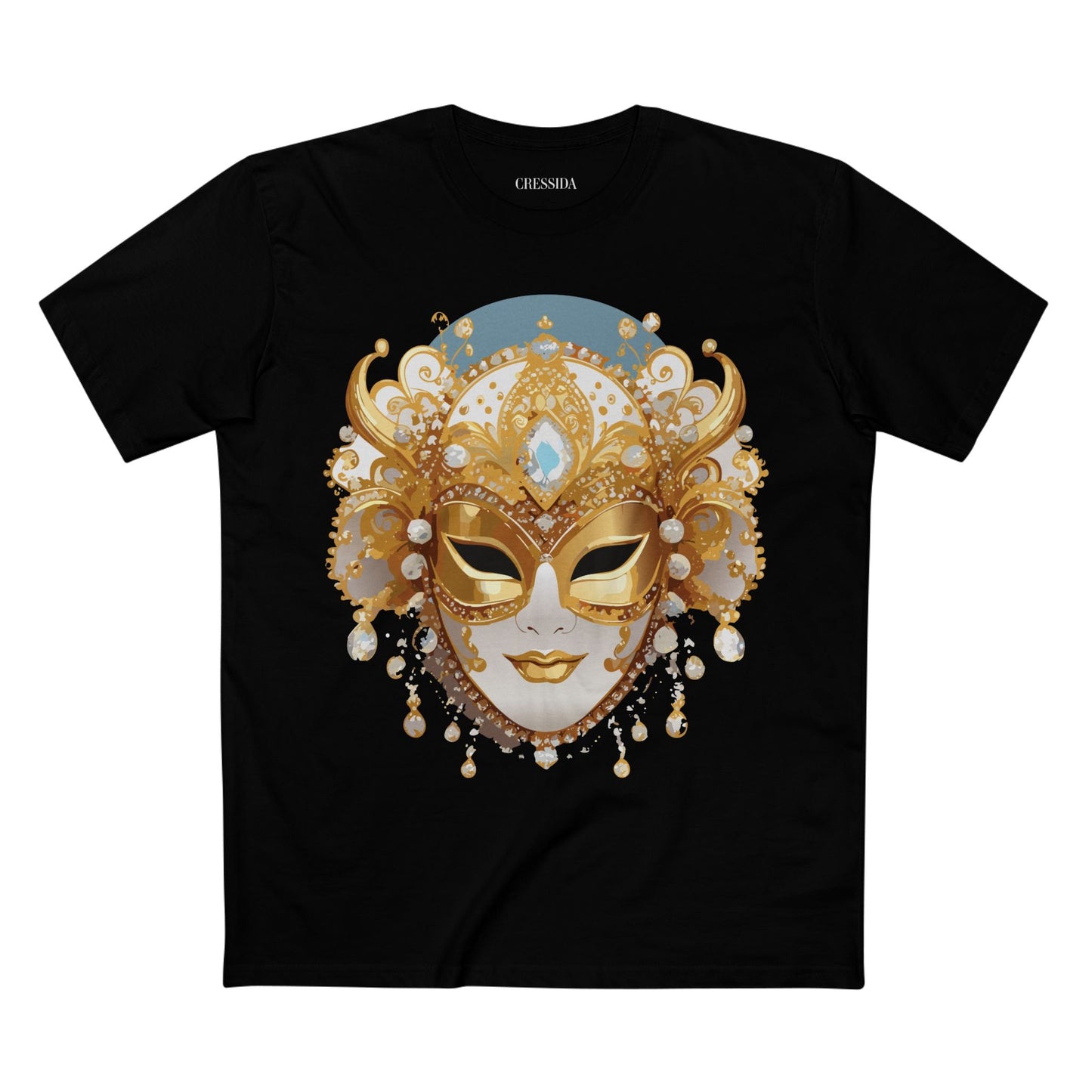 Carnival Mask Graphic T-Shirt Unisex 100 Cotton With Antique Gold Art Design Tee 17