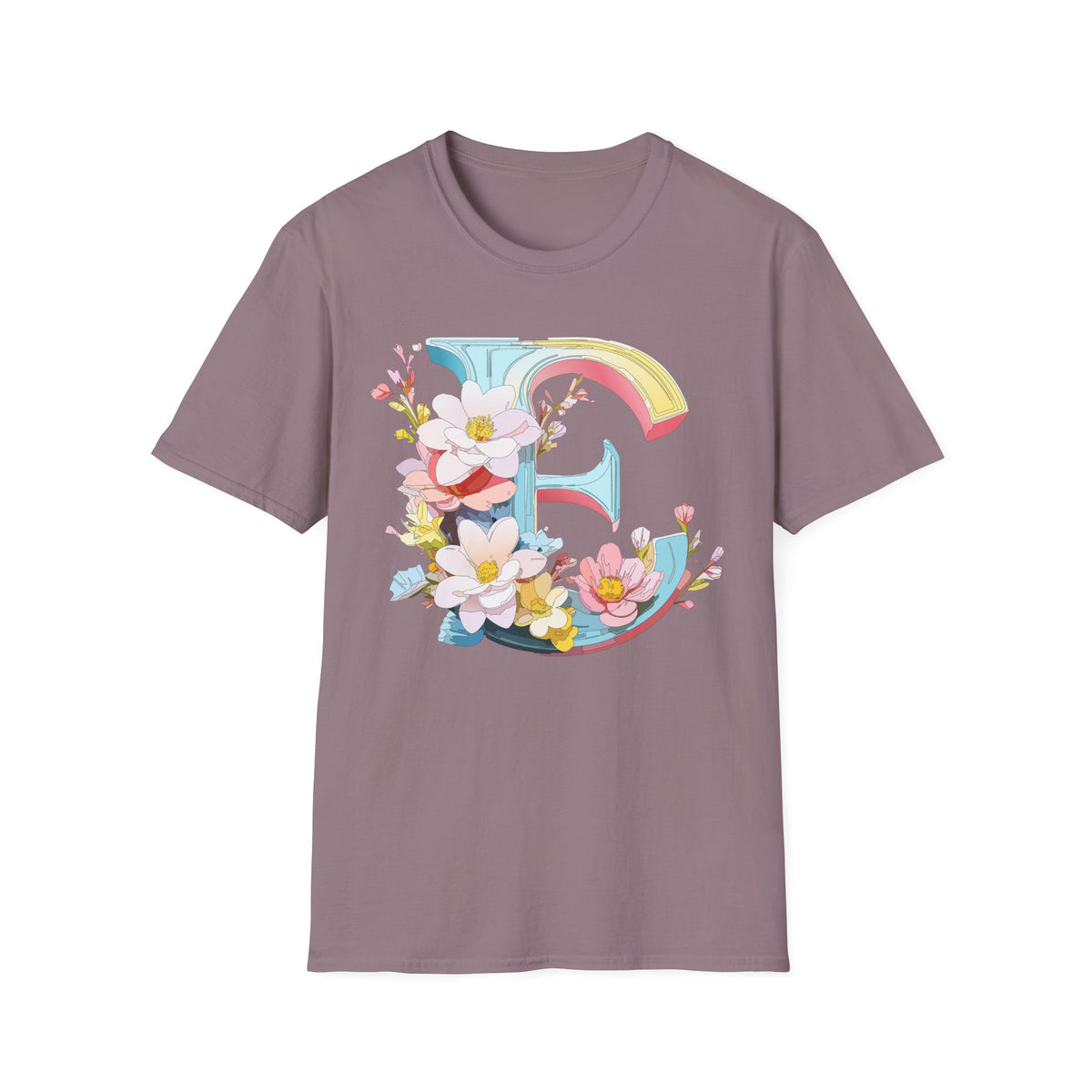 Floral Letter E T-Shirt | Monogram Initial Tee