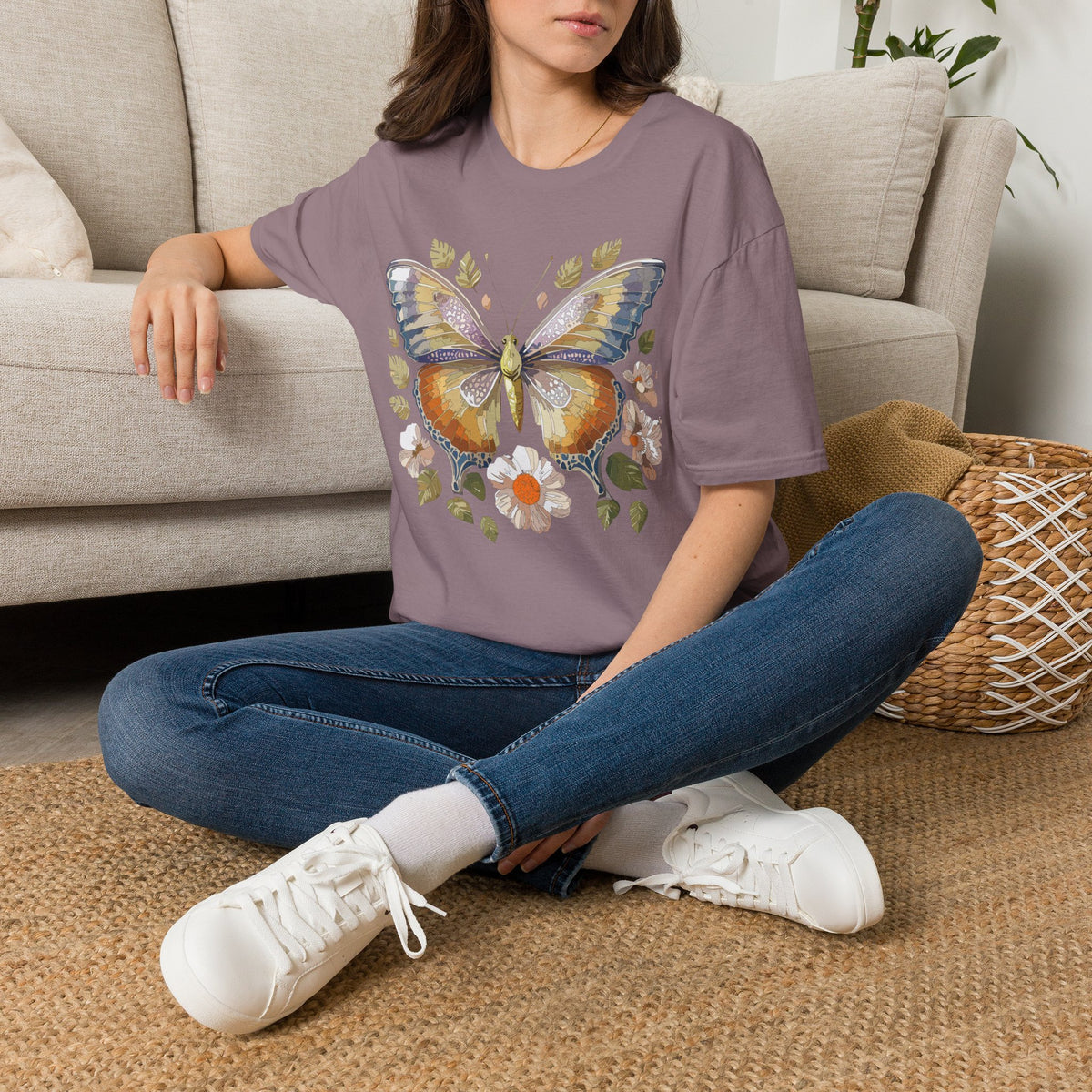 Butterfly Floral Tee — Watercolor Orange & Purple Butterfly Graphic Design Unisex 100 Cotton Gildan T-Shirt