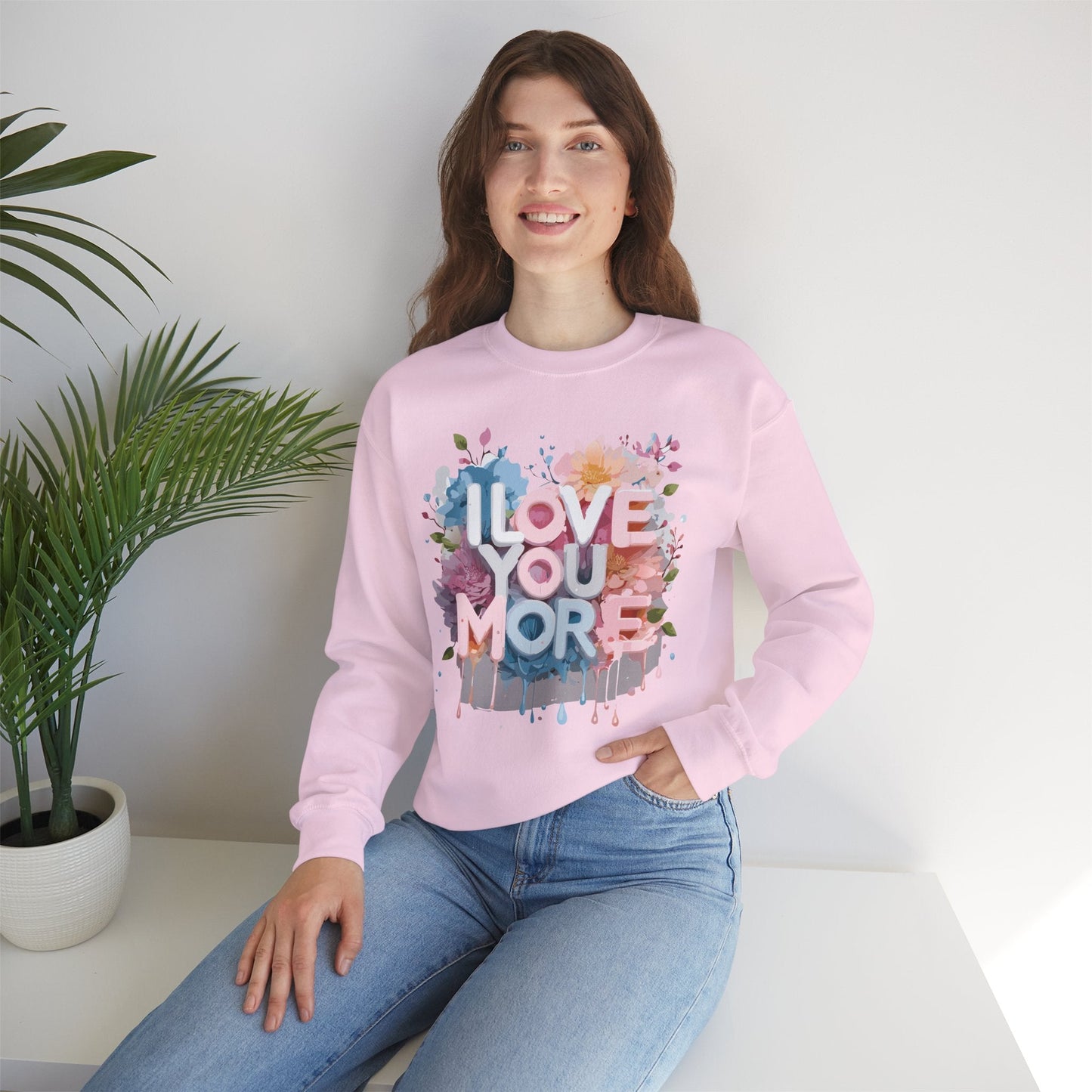 Floral Love Sweatshirt Unisex Heavy Blend Crewneck Valentines Day 50 50 Cotton Polyester Gildan 18000