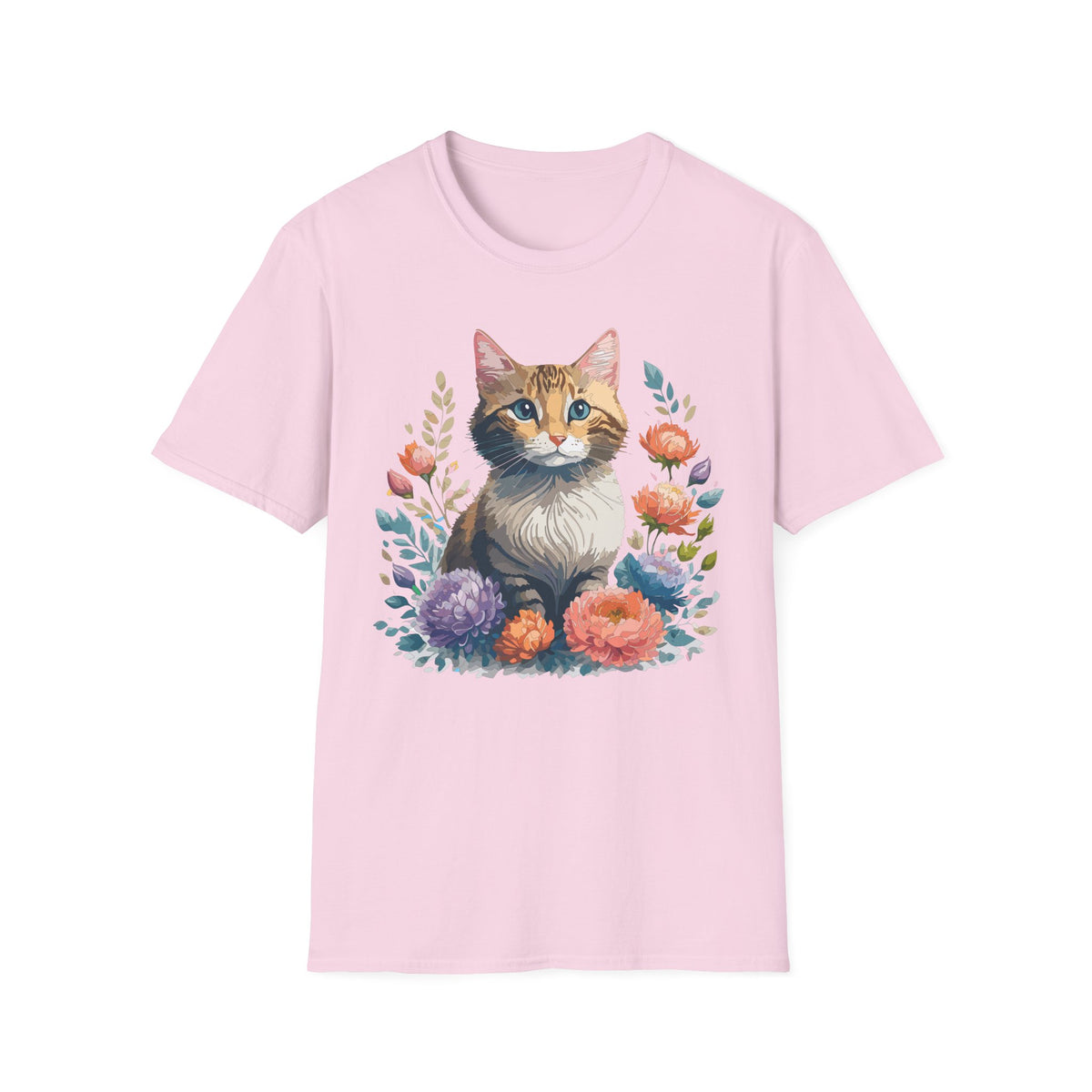Watercolor Cat Portrait T-Shirt | Floral Kitty Illustration