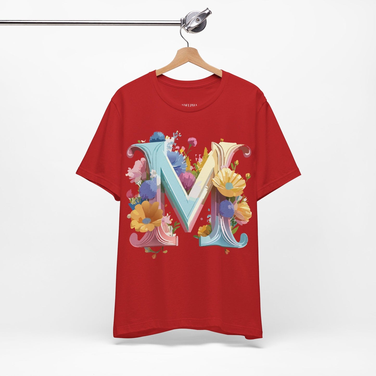 Letter M Shirt Unisex Graphic Tee Vintage Inspired Artwork Adelpha Short Sleeve Collection