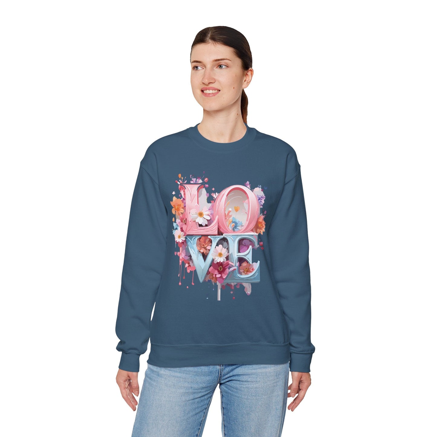 Floral Love Sweatshirt Unisex Love Flower Valentines Day Crewneck Gildan 18000 50 50 Cotton Polyester