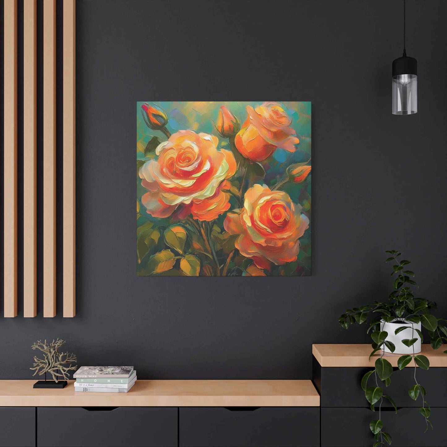 Orange Roses Print Canvas, Roses Oil Paint Print 20x20, 24x24, 30x30, 32x32, 36x36, Floral Art Design Print Non-Frame MC-16